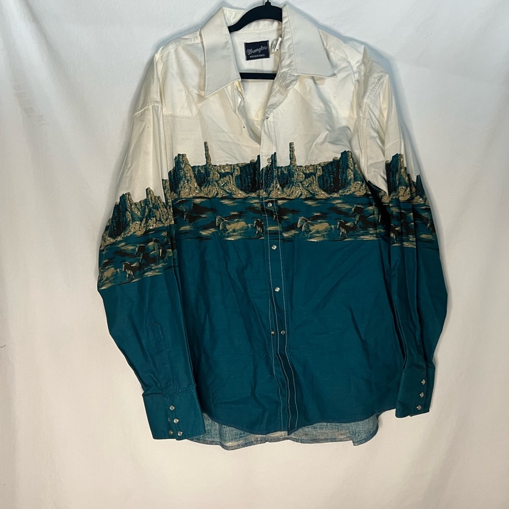 Rodeo shirt western horse print pearl snap